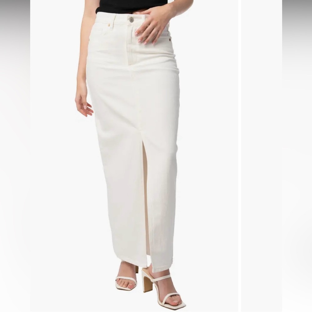 NEW BlankNYC High Waist Denim Ecru Maxi Skirt Size 28 Longline Silhouette